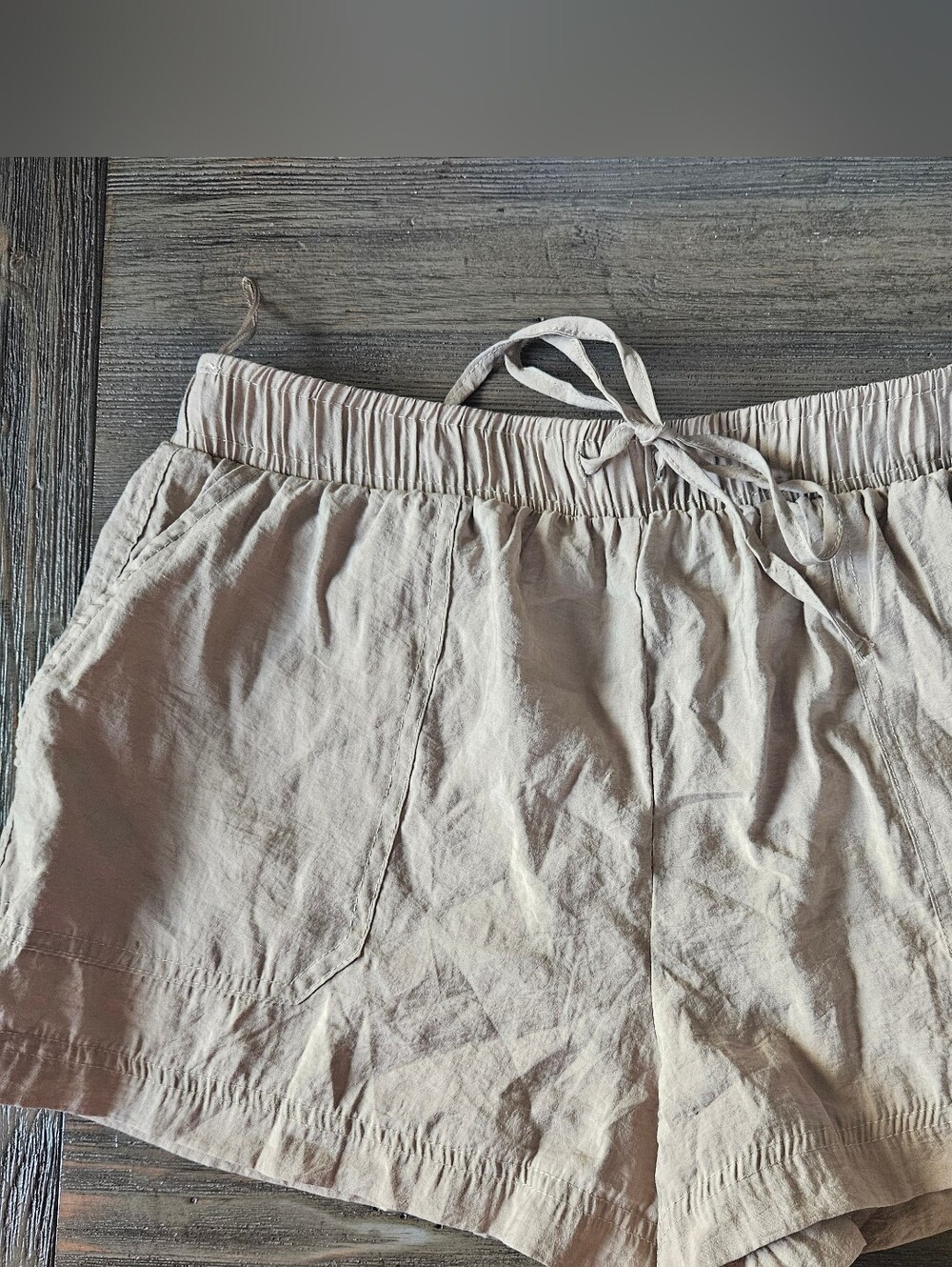 ZARA Womens Mini Shorts Light Beige Drawstring Short Pants Sz Medium